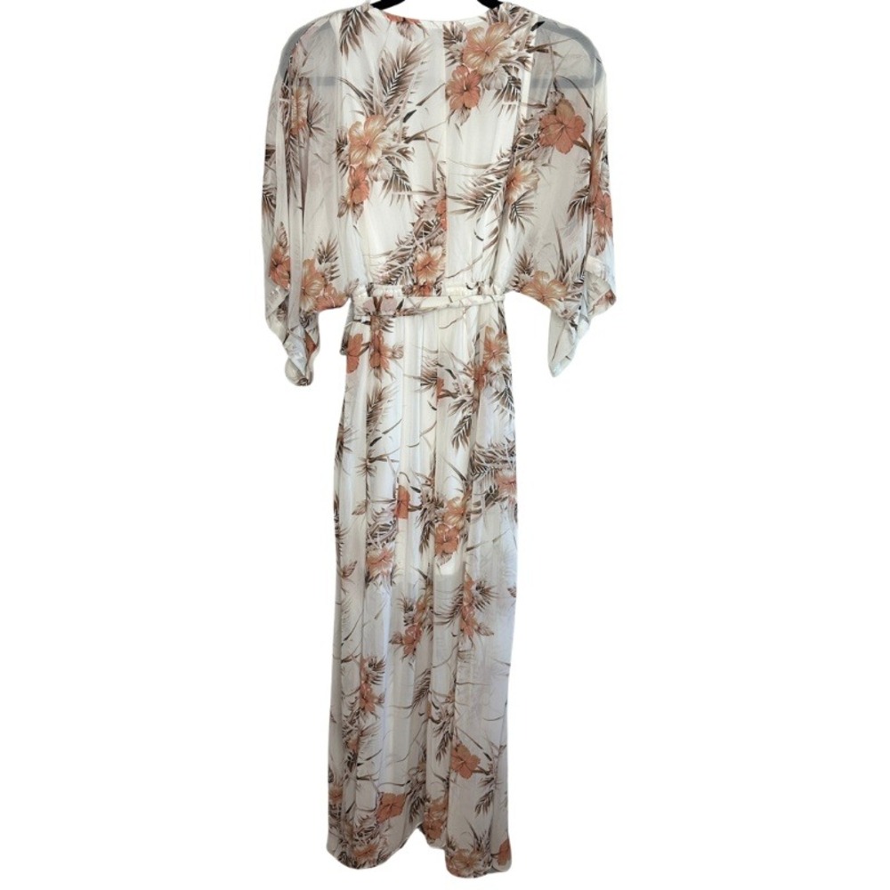 Baltic Born White Floral Kimono Sleeve Maxi Dress Terracotta Tropical Medium NWT - Picture 3 of 8